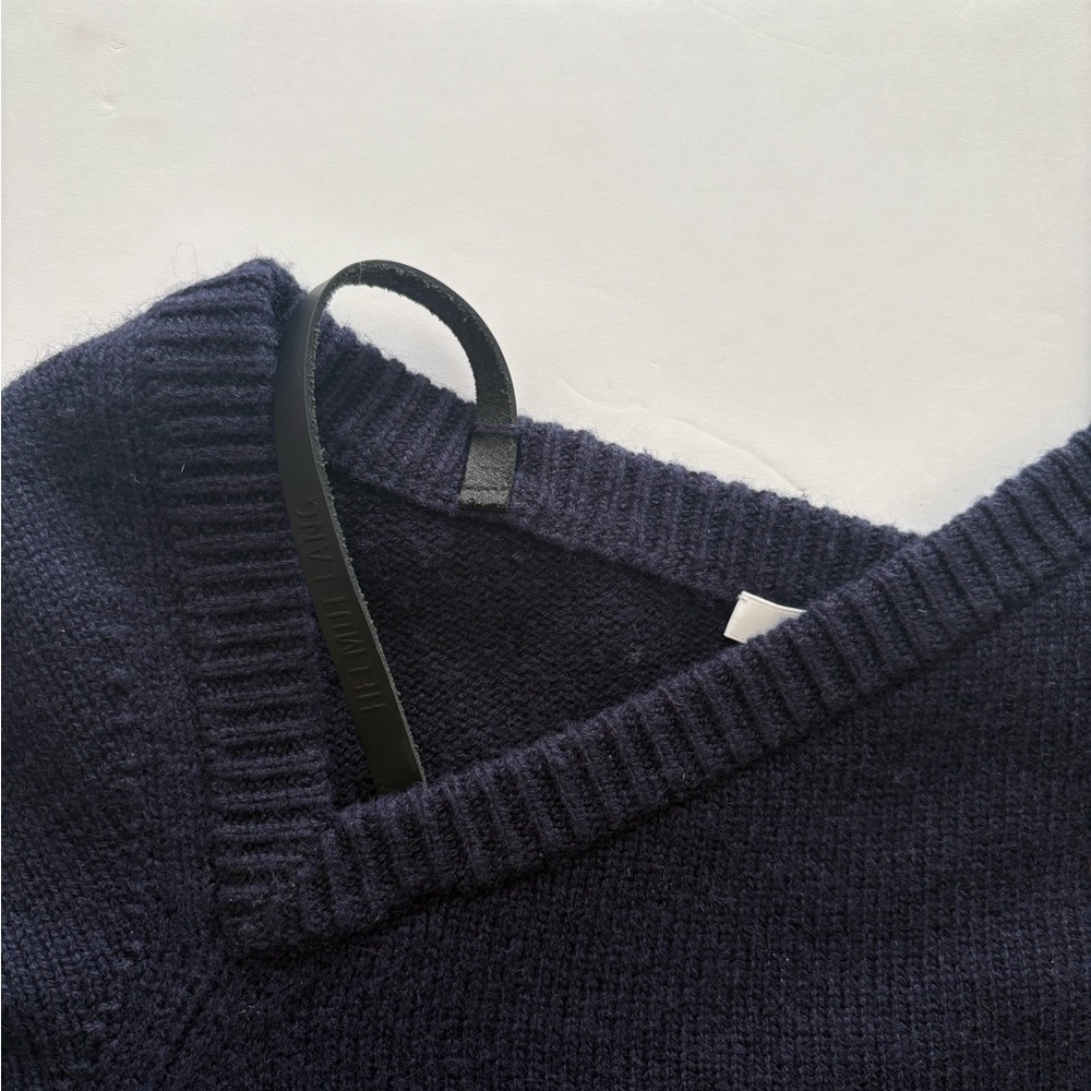 Helmut Lang Asymmetrical Navy Wool Cashmere Blend Sweater XS - Picture 4 of 6